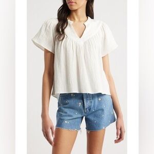 Rails Sayer Organic Cotton Gauze Split Neck Blouse White